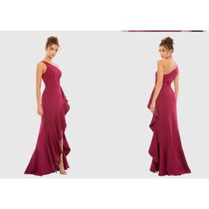 Ieena for Mac Duggal Purple One Shoulder High Slit Ruffle Gown‎ Size 0 MSRP $358